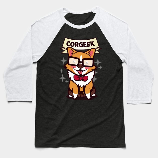 Funny Cute Kawaii Geek Corgi Dog Cartoon For Dog Lovers Baseball T-Shirt by BoggsNicolas